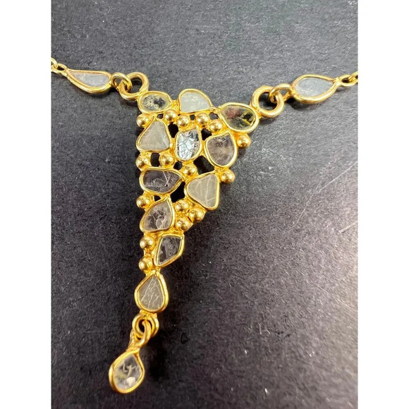 Polki diamond station necklace in vermeil gold over sterling silver - Picture 2 of 11